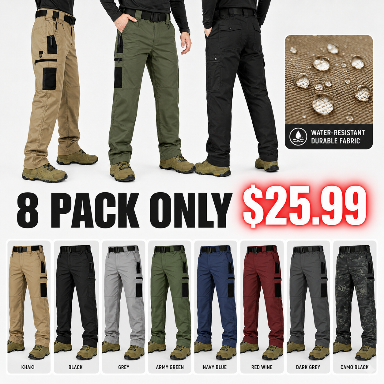 Men's 8-Pack Unisex 10-Pocket Heavy Duty Work Pants
