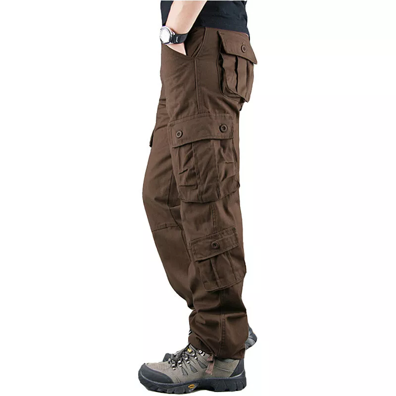 Men's Cargo Pants 100% Cotton Work Trousers Tactical Combat Outdoor Hiking Pant