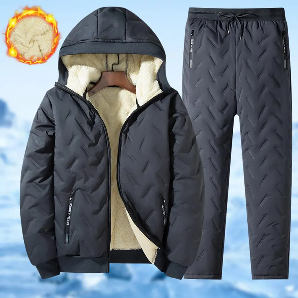 Men's Fleece Cotton Jacket Hooded Coat With Pants