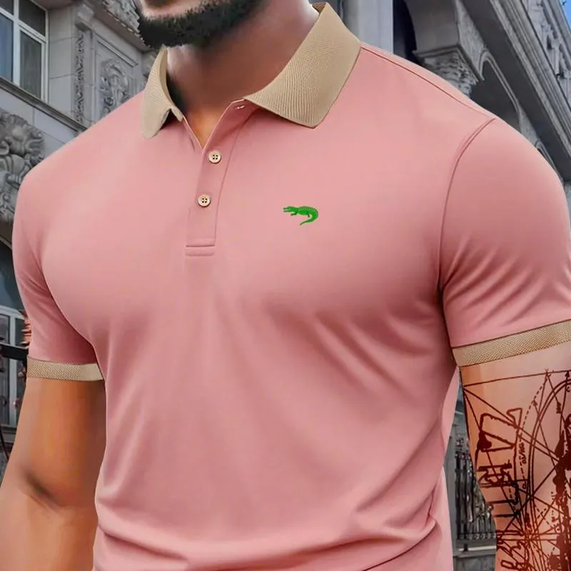 Men's Regular Fit Letter Print Short Sleeve Polo Shirt – a casual collared top for summer