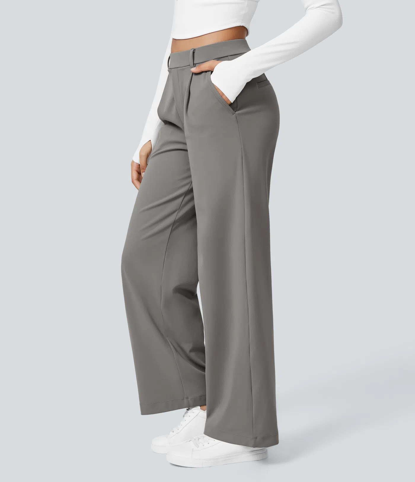 ⏰Big Spring Sale!High Waisted Side Pocket Straight Leg Work Pants
