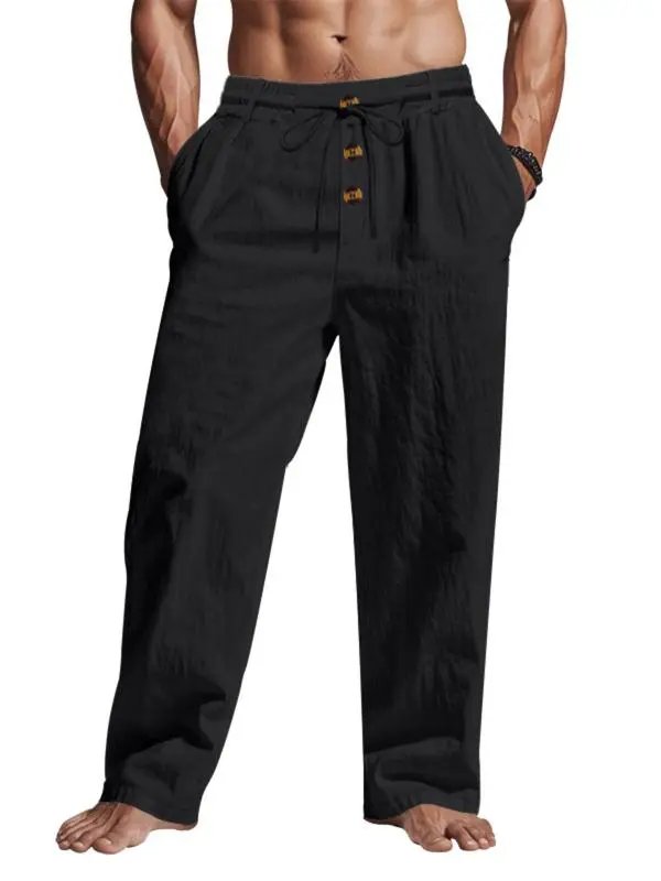 Men's Solid Button Design Linen Pants