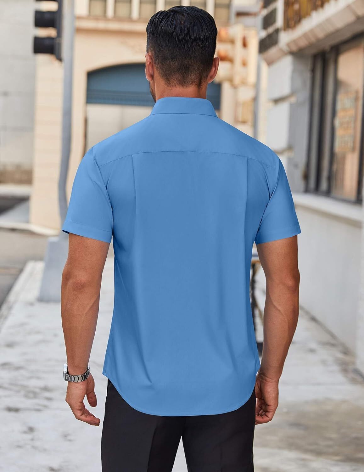 Mens Short Sleeve Dress Shirts Wrinkle Free Casual Button Down Shirts Summer Untucked Dress Shirt