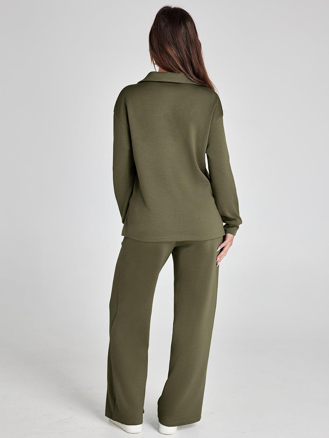 Women's 2 Piece Sets Outfits Casual Long Sleeve Sweatsuits Polo Top and Wide Leg Pants Matching Sets