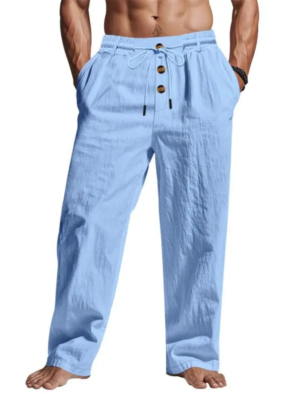 Men's Solid Button Design Linen Pants