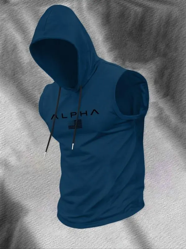 Men's Print Hooded Tank Top Casual, Sleeveless, Summer Streetwear