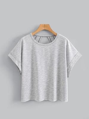 Women's Plain Cut Out Asymmetrical Hem Batwing Sleeve Tee, Elegant Casual Short Sleeve Round Neck T-Shirt for Summer, Ladies Clothes for Daily Wear