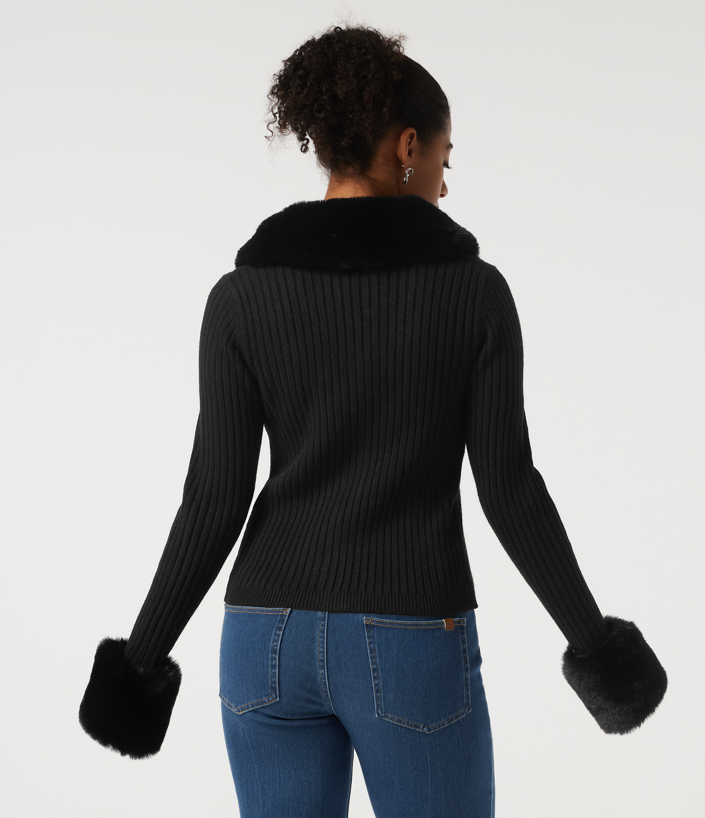 Ribbed Knit Round Neck Long Sleeve Casual Cardigan