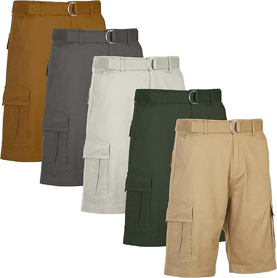 Men’s 5 Pack Belted Cargo Shorts