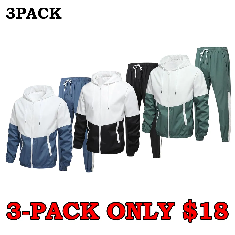 Men’s Colorblock 2-Piece Tracksuit: Full Zip Hoodie + Jogging Pants