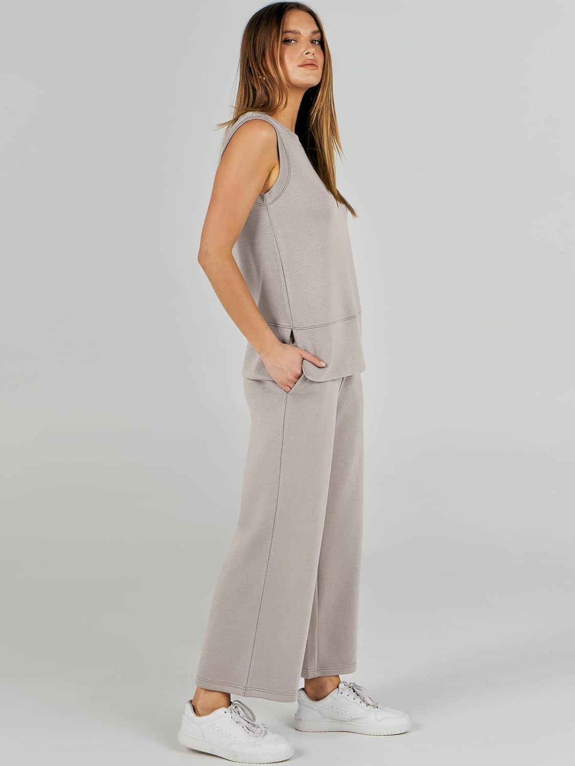 Women's 2 Piece Sets Summer Outfits Sleeveless Wide Leg Tracksuits Casual Sweat Sets Lounge Sweatsuits