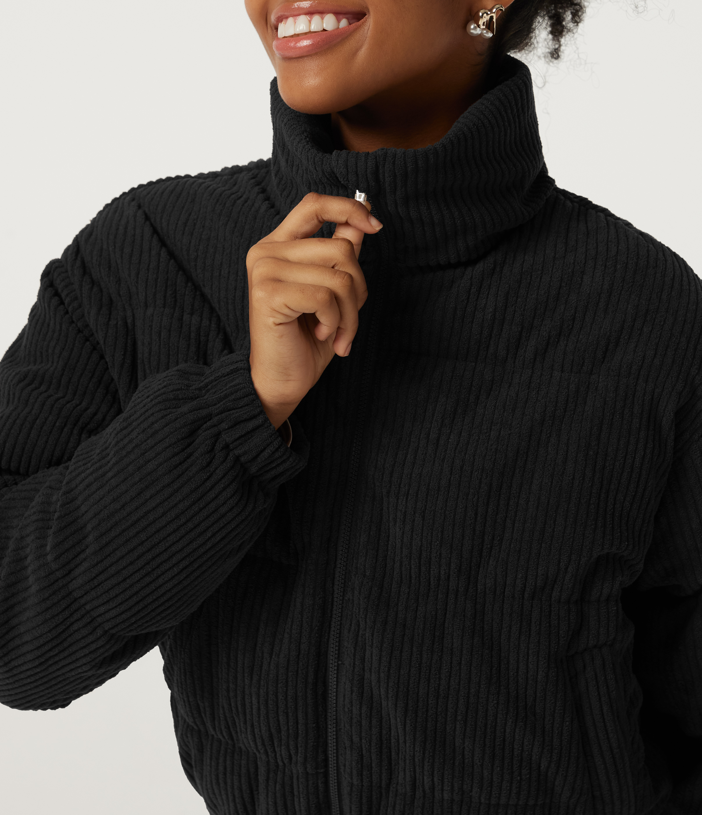 Stand Collar Corduroy Casual Puffer Jacket with Pockets
