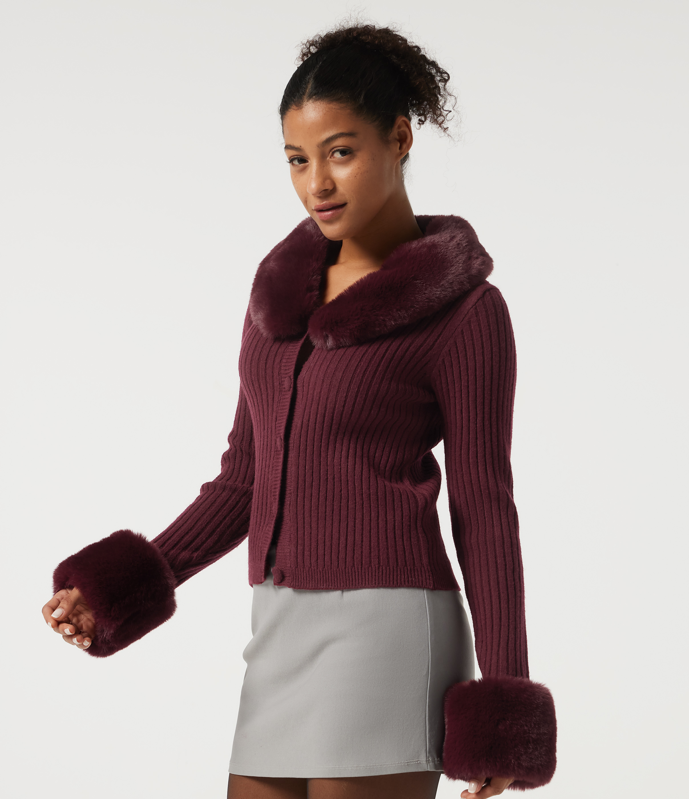 Ribbed Knit Round Neck Long Sleeve Casual Cardigan