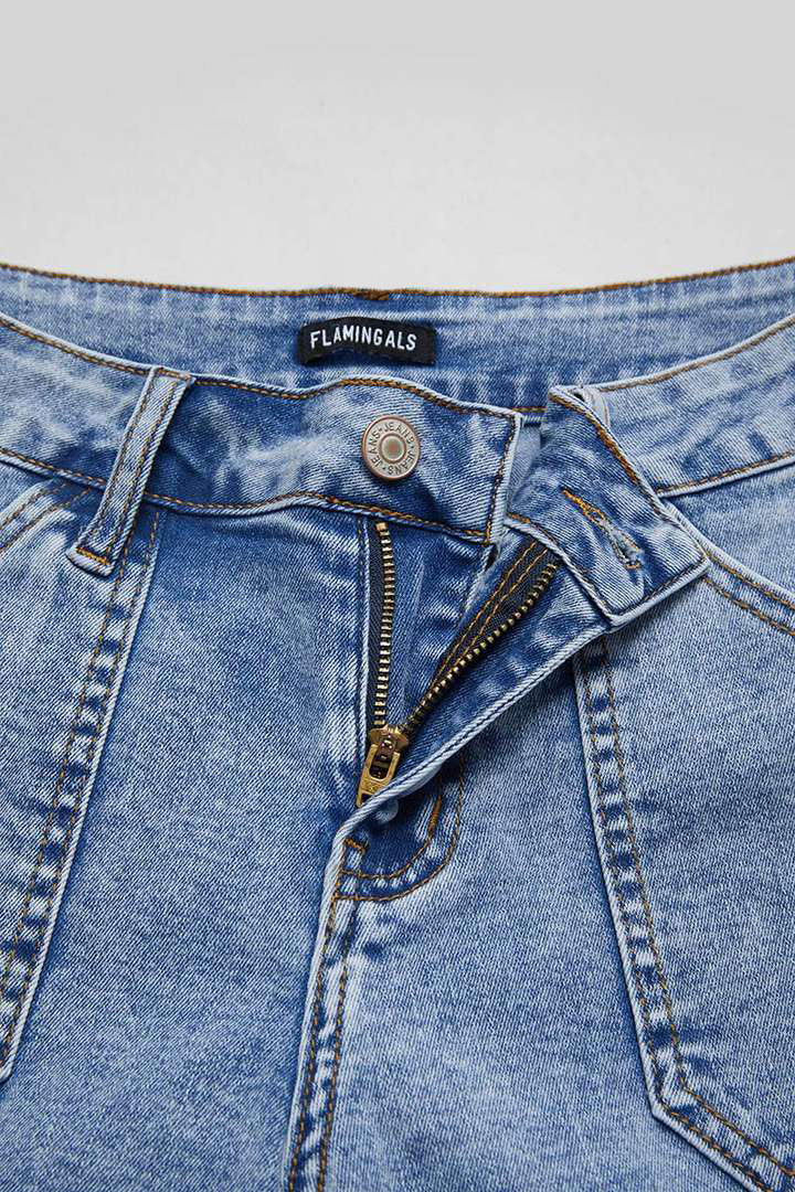 Wash Raw Hem Flap Pocket Wide Leg Low Rise Jeans