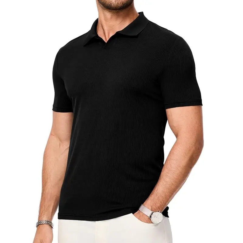 JMIERR Men's Muscle V - Neck Slim - Fit Ribbed Polo