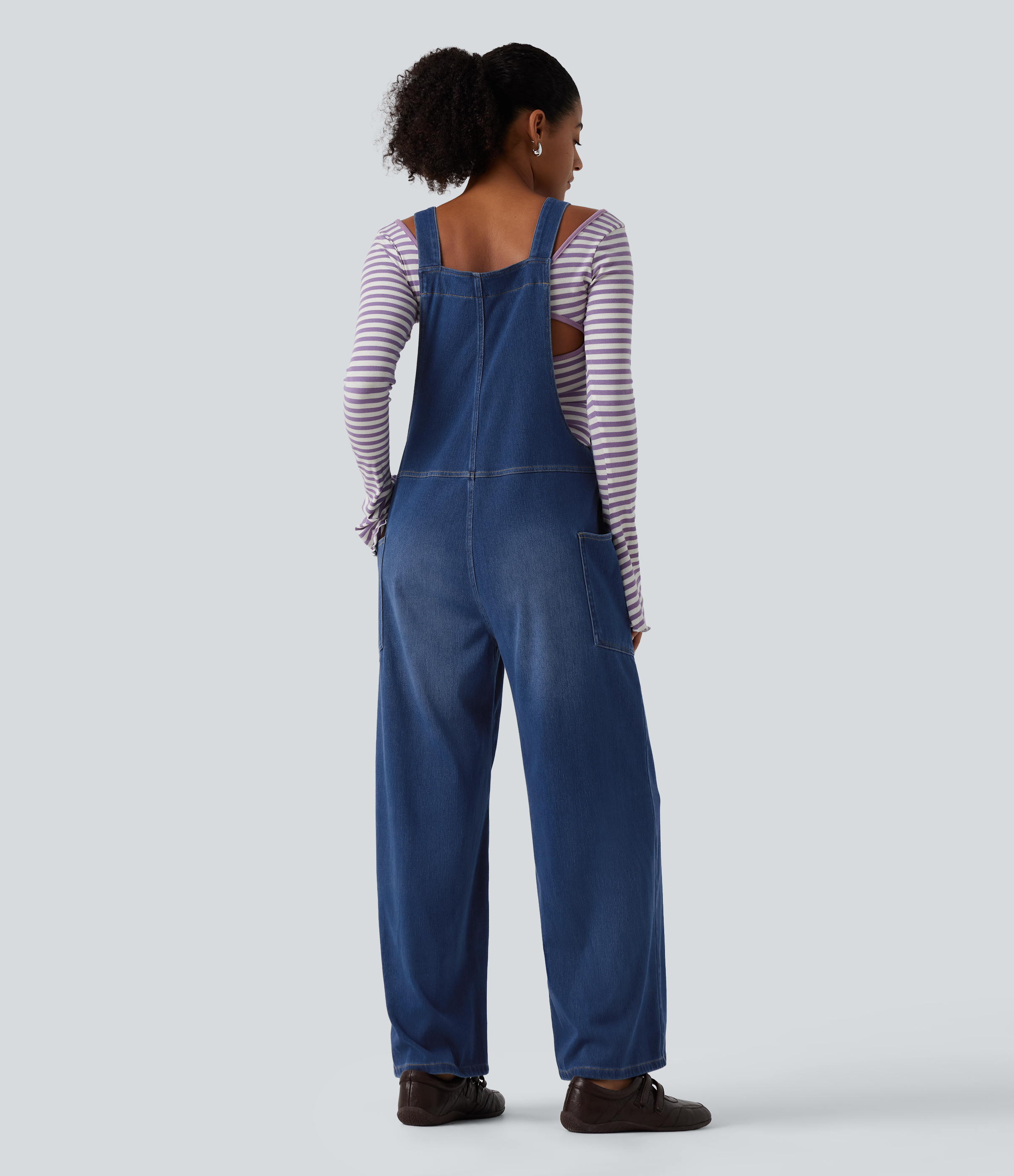 Halara Flex™ V Neck Wide Leg Denim Casual Overalls with Pockets