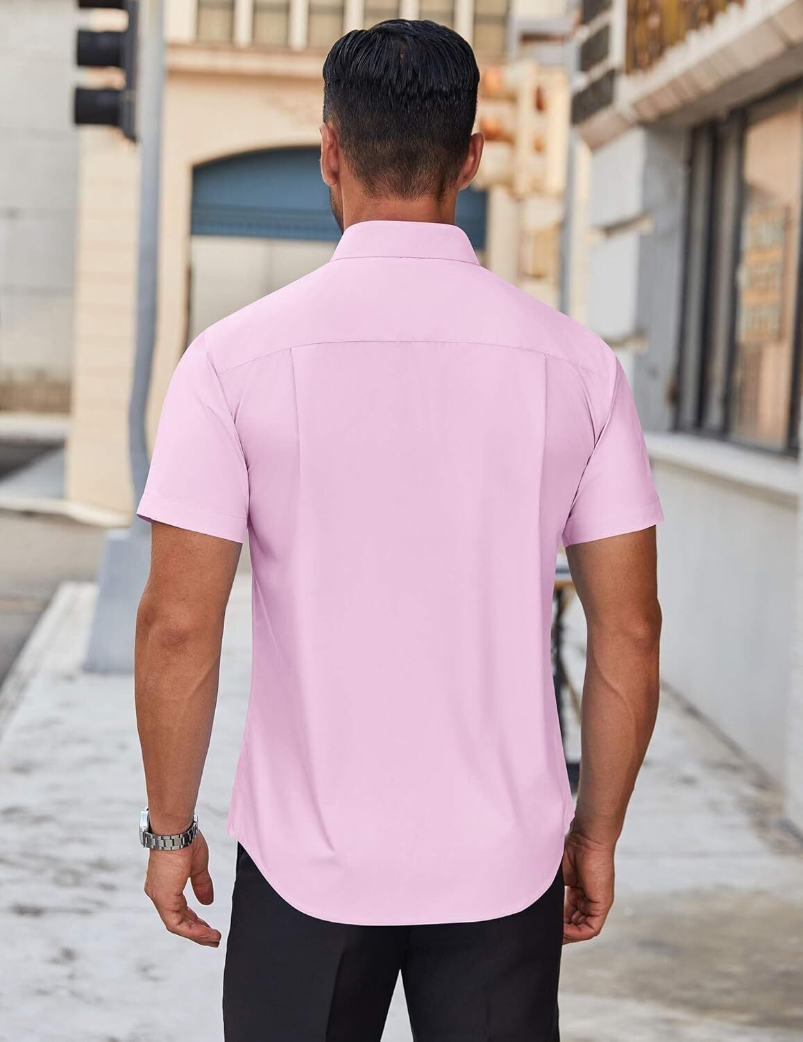 Mens Short Sleeve Dress Shirts Wrinkle Free Casual Button Down Shirts Summer Untucked Dress Shirt
