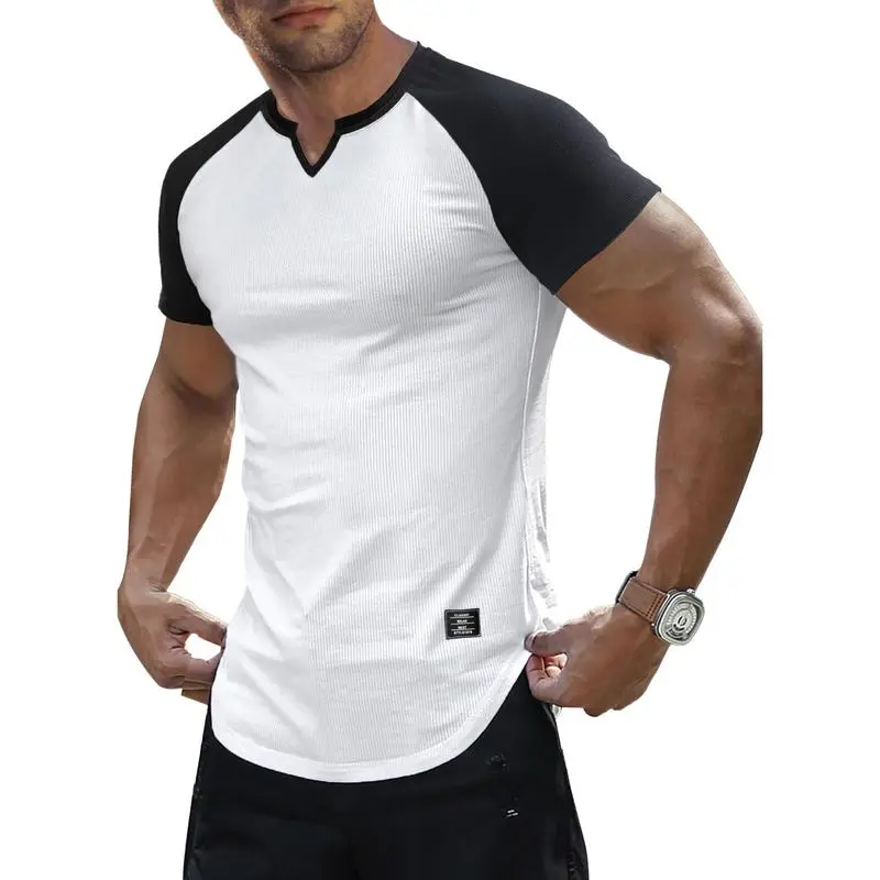 Men's V-Neck Longline Henley Muscle Tee