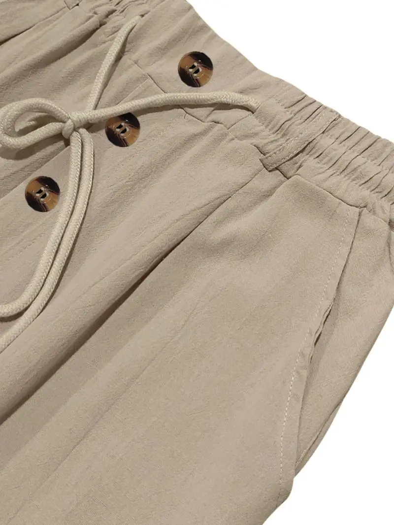 Men's Solid Button Design Linen Pants
