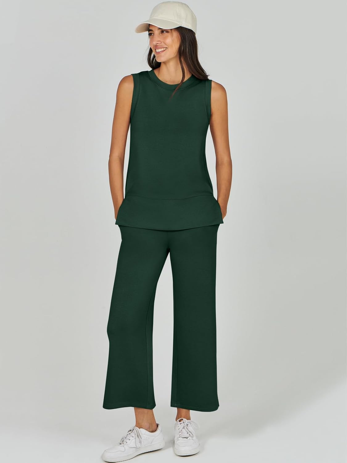 Women's 2 Piece Sets Summer Outfits Sleeveless Wide Leg Tracksuits Casual Sweat Sets Lounge Sweatsuits