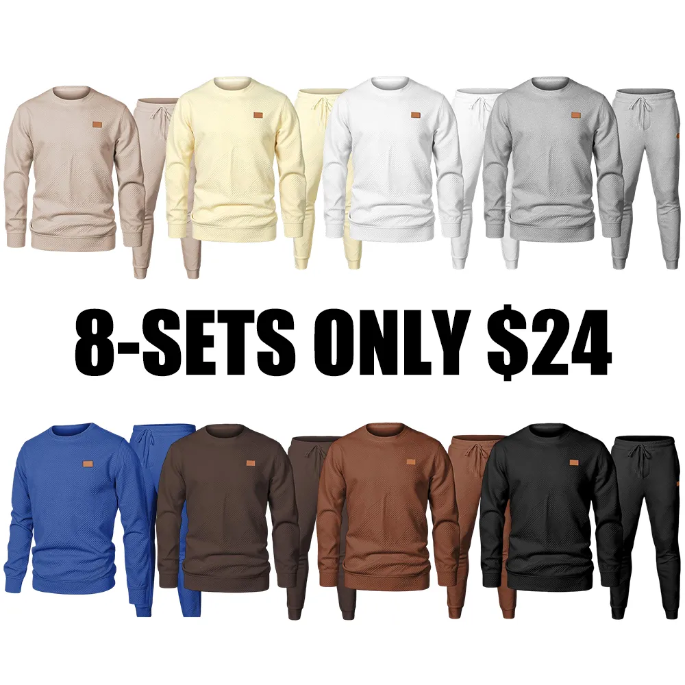 Men’s 2-Piece Sweatsuit – Jacquard Crewneck Sweatshirt & Joggers Set