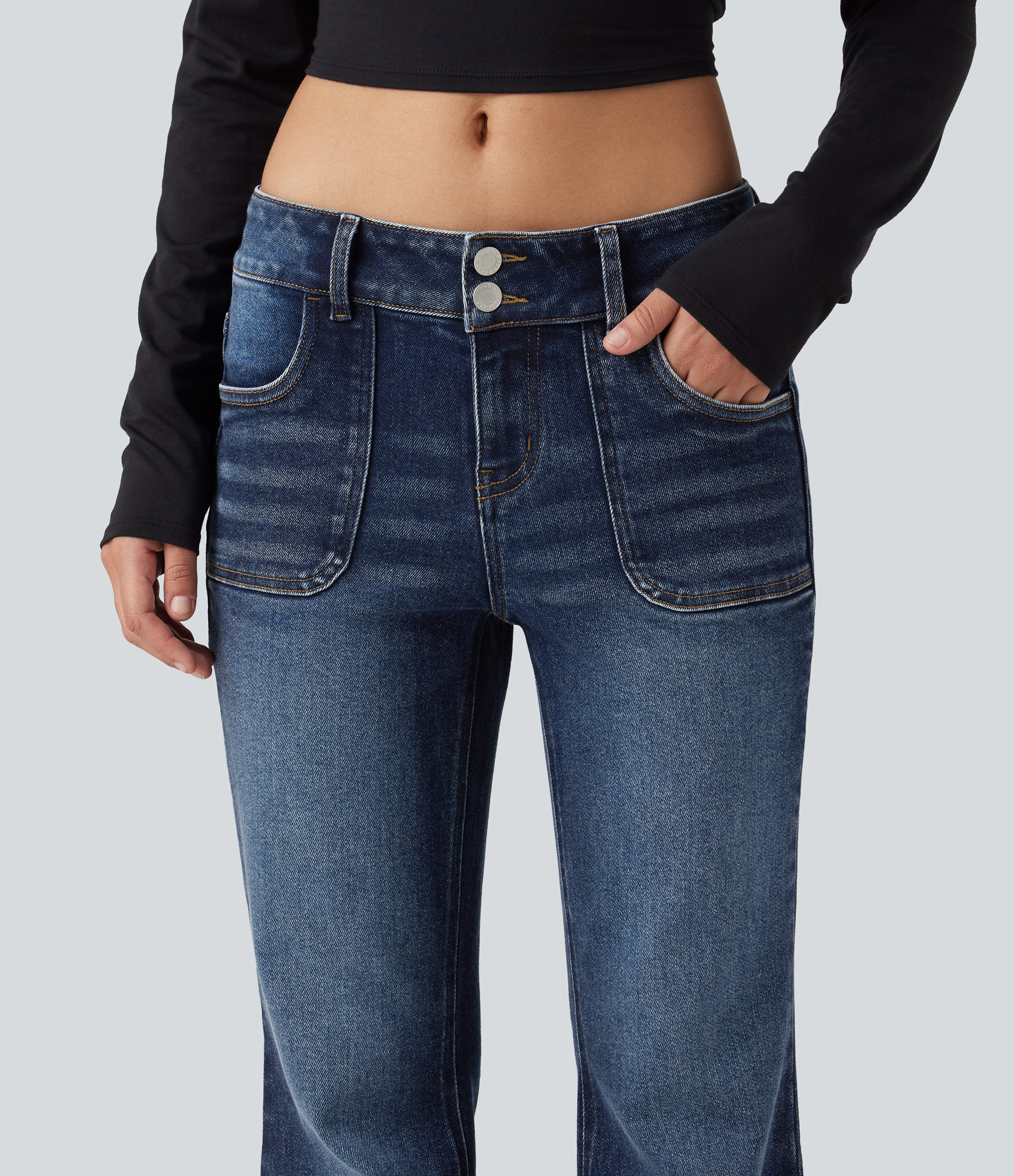 Low Rise Flare Casual Jeans with Pockets