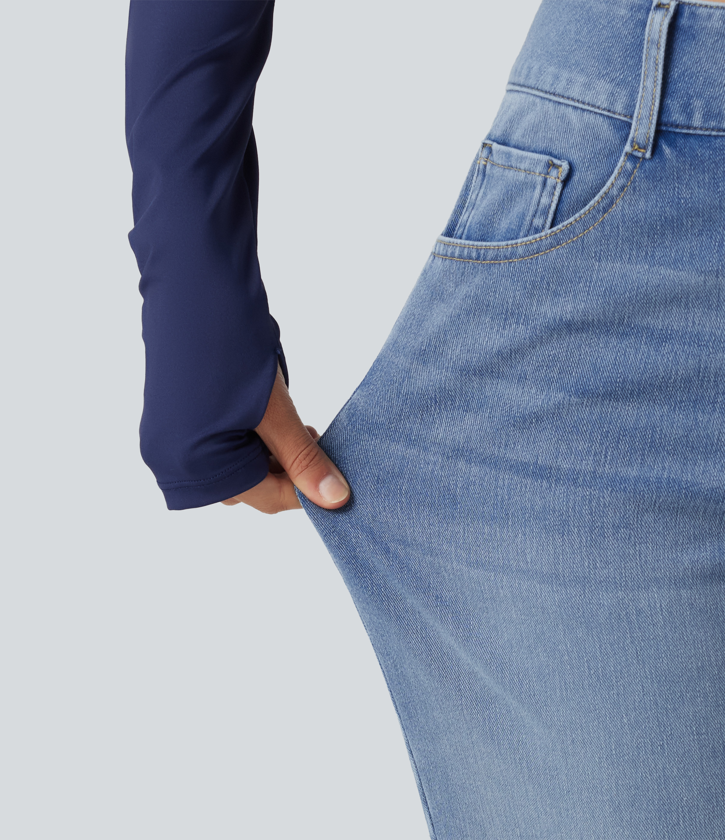Halara Flex™ Mid Rise Straight Leg Casual Cotton Jeans with Pockets