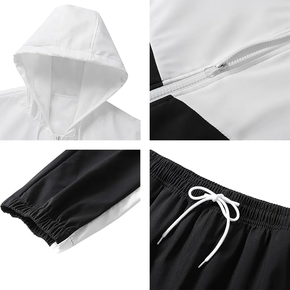 Men’s Colorblock 2-Piece Tracksuit: Full Zip Hoodie + Jogging Pants