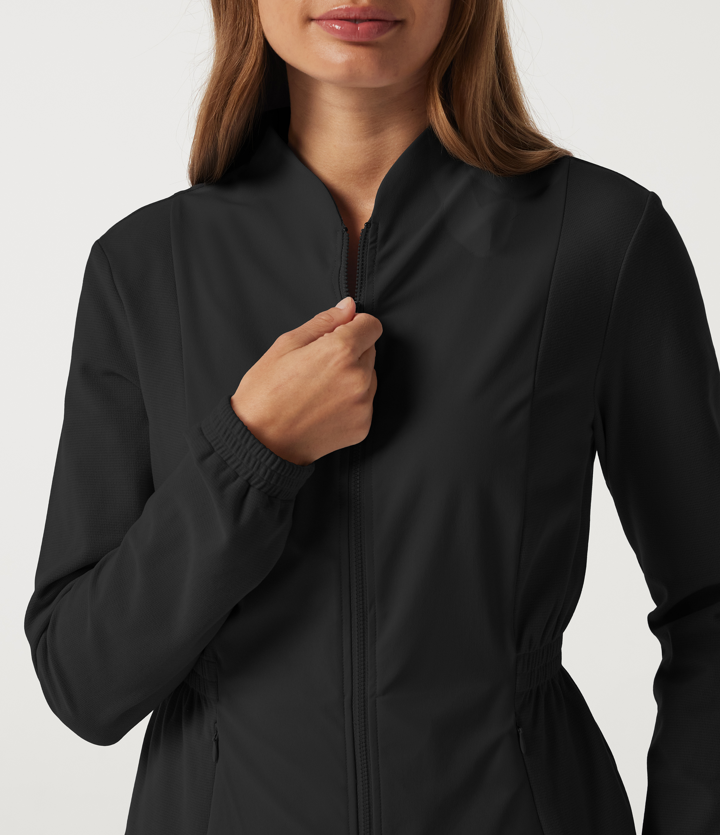 Long Sleeve Ruched Casual Jacket with Pockets