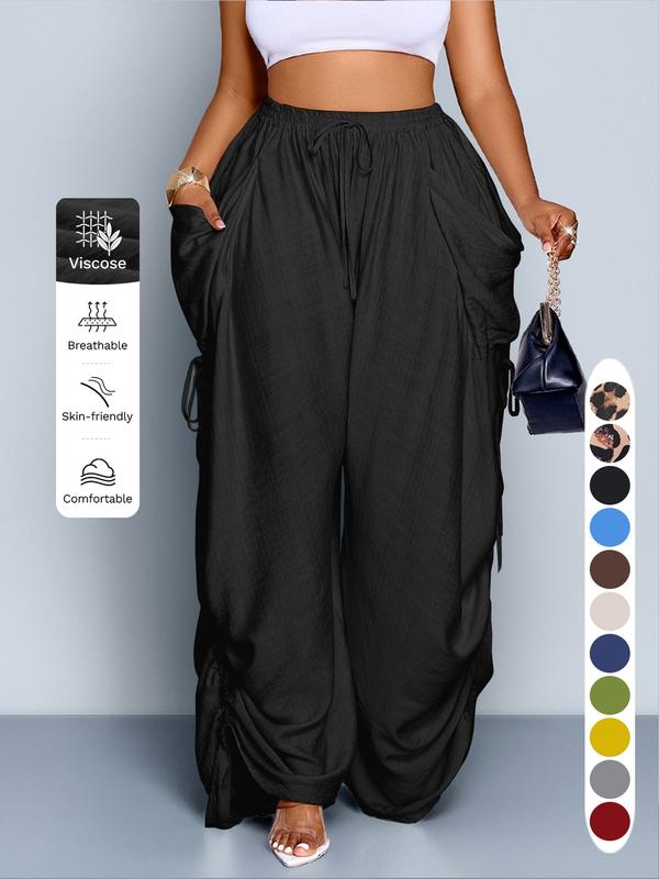 Women's Casual Loose-Fit Wide Leg Pants, Long Plain Design
