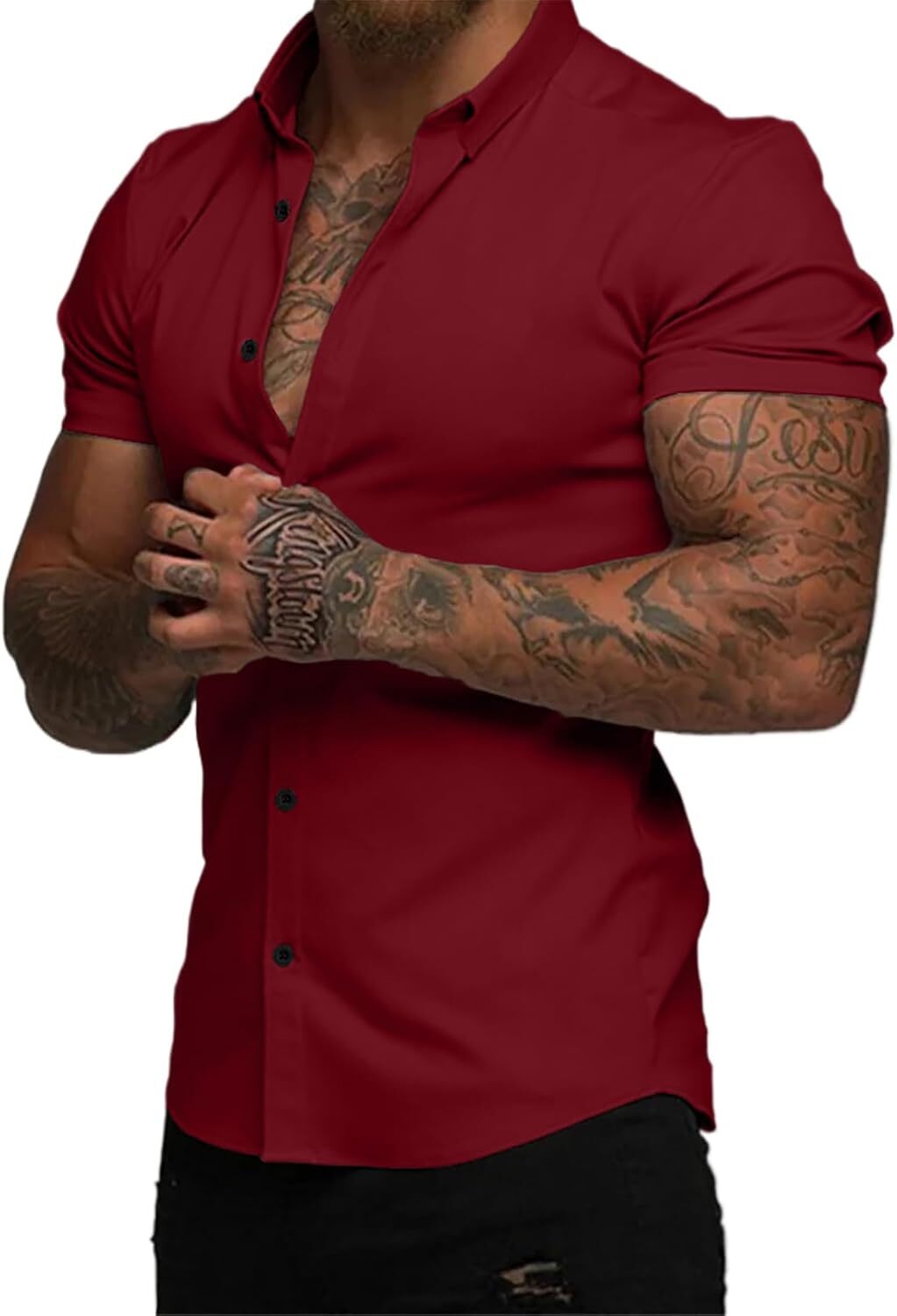 Men's Short Sleeve Dress Shirts Casual Button Down Wrinkle-Free Shirt