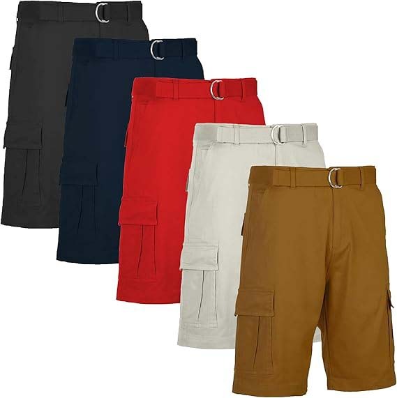 Men’s 5 Pack Belted Cargo Shorts