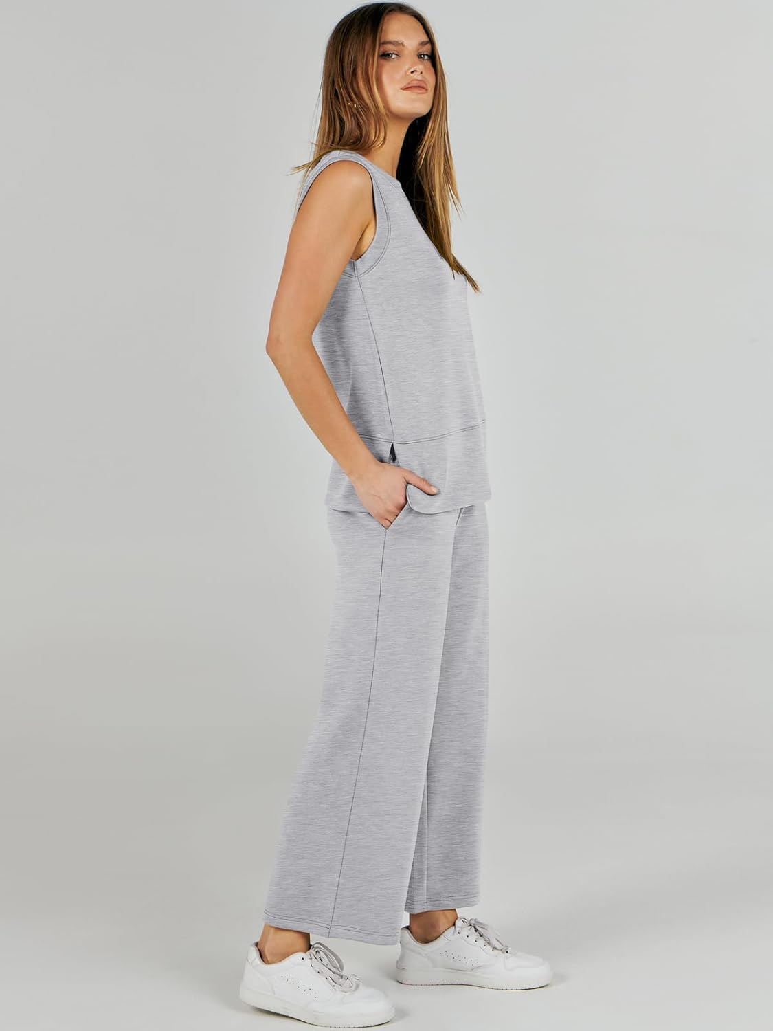 Women's 2 Piece Sets Summer Outfits Sleeveless Wide Leg Tracksuits Casual Sweat Sets Lounge Sweatsuits