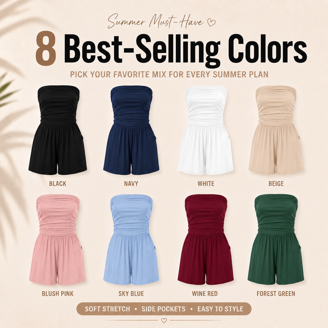 Summer Womens Romper 2026 Spring Strapless Tube Beach Vacation Clothes Ruffle Boho Loose Shorts Jumpsuits Pockets