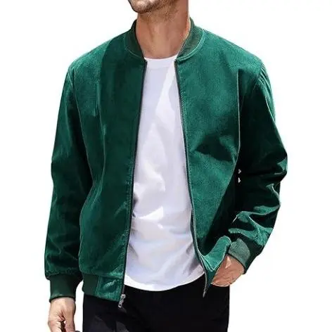 Men’s Classic Thin Casual Jacket: Stretchy Faux Suede (Lightweight, Retro, Soft)