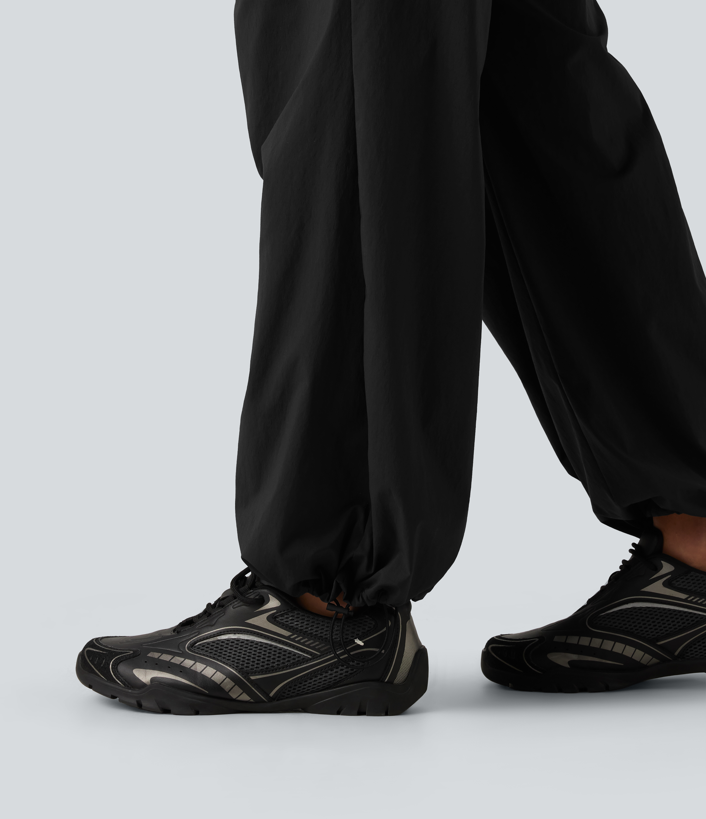 Mid Rise Drawstring Ruched Wide Leg Hiking Pants with Pockets