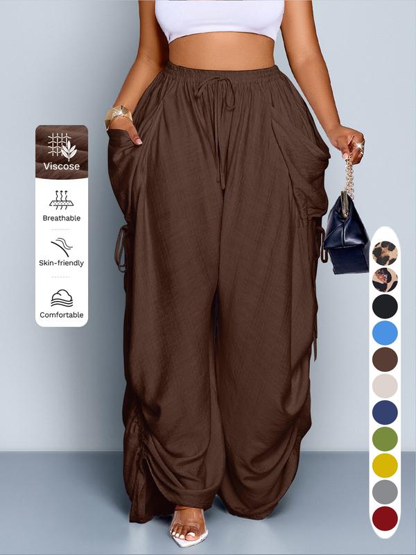 Women's Casual Loose-Fit Wide Leg Pants, Long Plain Design