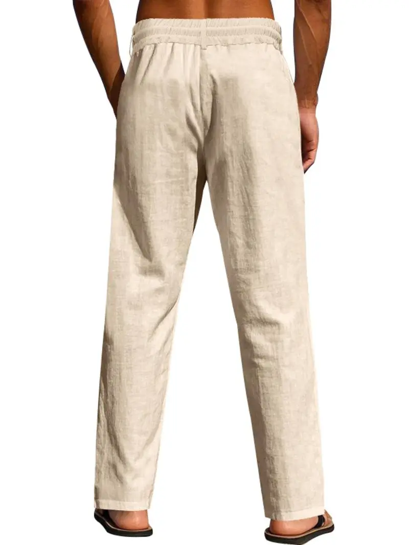 Men's Solid Button Design Linen Pants
