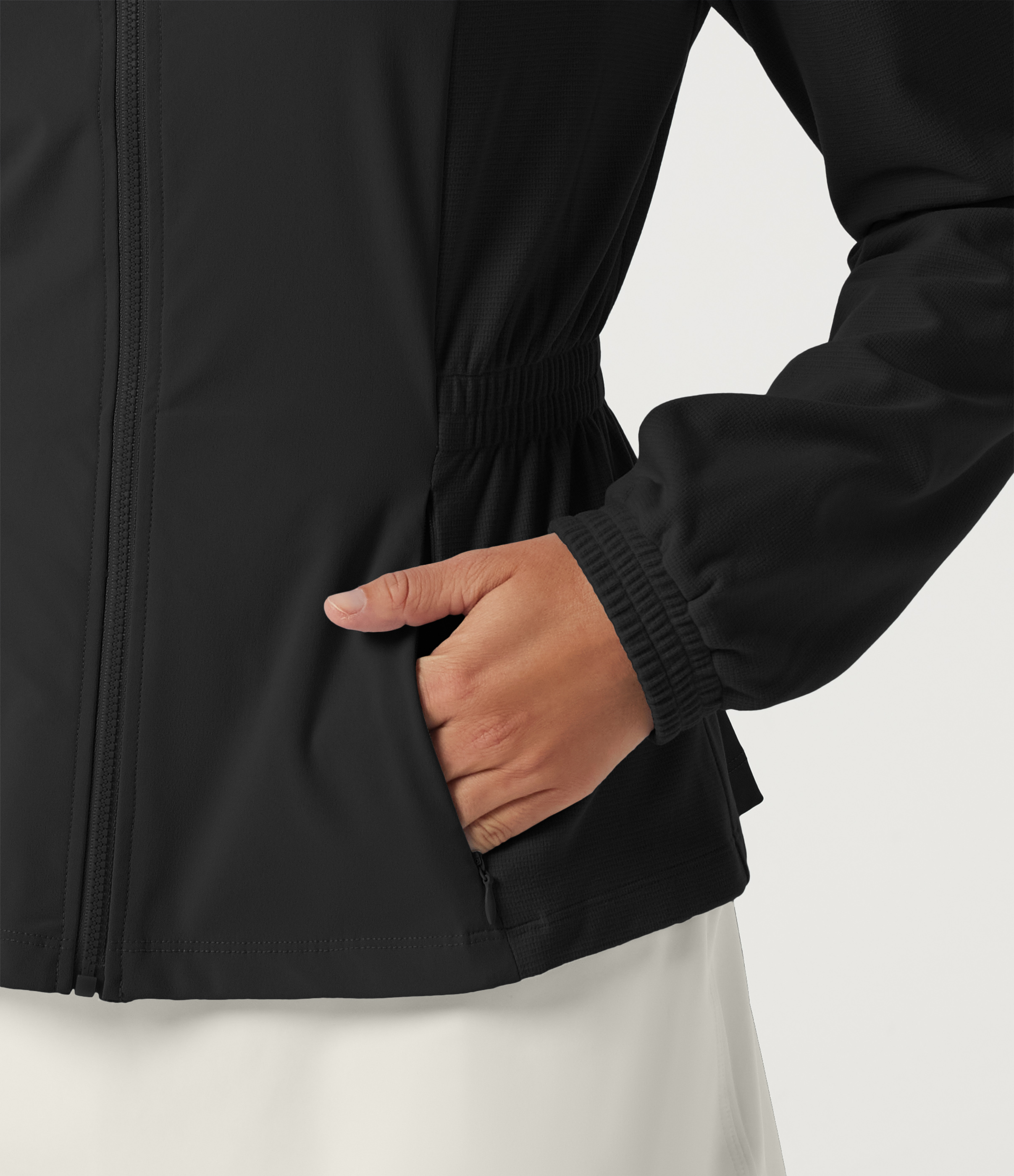 Long Sleeve Ruched Casual Jacket with Pockets