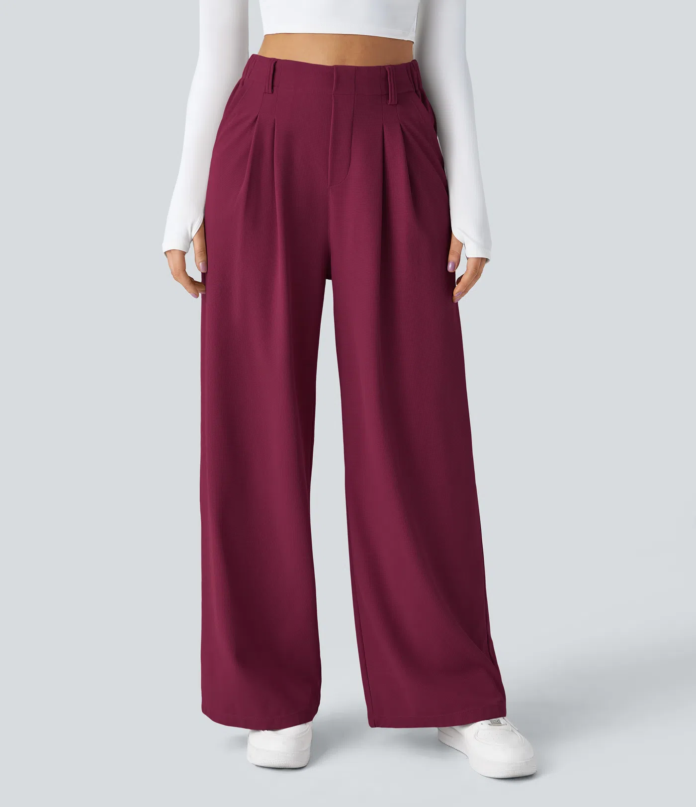 High Waisted Side Pocket Wide Leg Waffle Work Pants