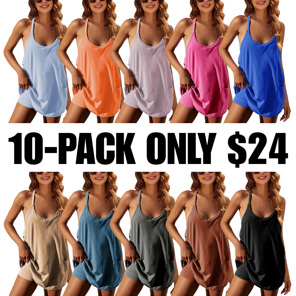 Women's Athletic Sleeveless Mini Dress with Built-in Shorts