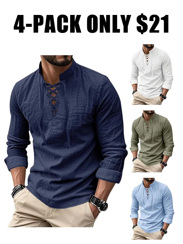 Men's Linen Casual Long Sleeve Polo Shirt