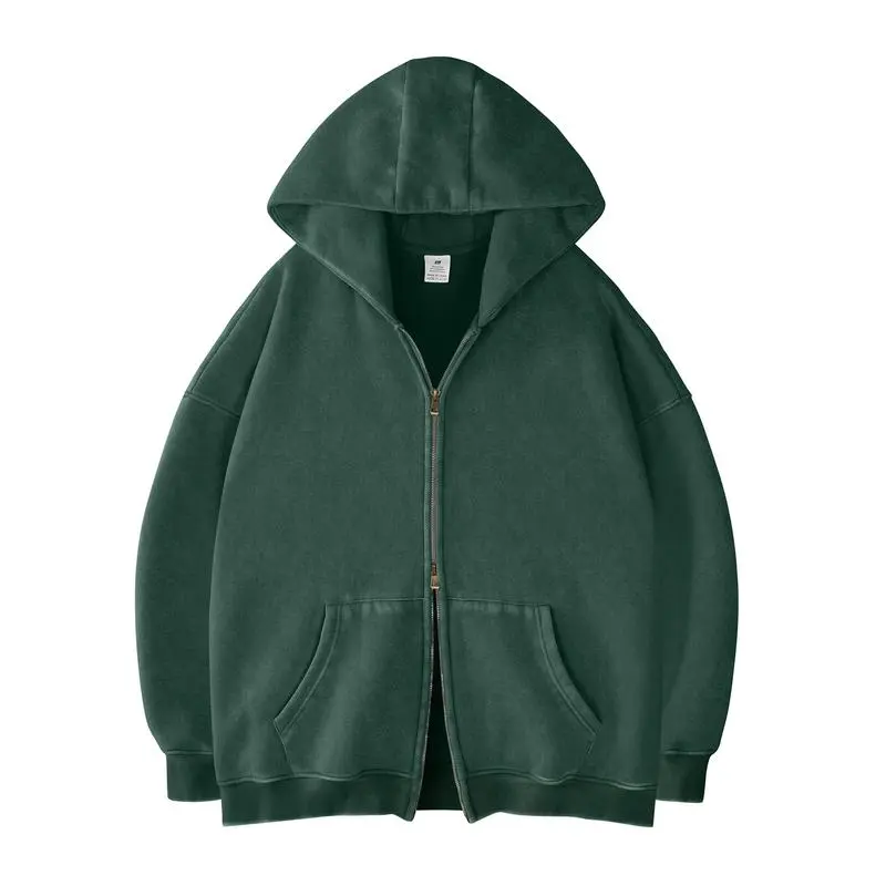 Oversized Acid Wash Hoodies Sweatshirt with Double Zip Up