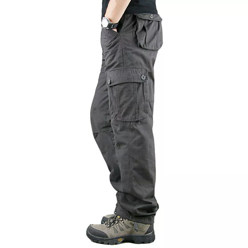 Men's Cargo Pants 100% Cotton Work Trousers Tactical Combat Outdoor Hiking Pant