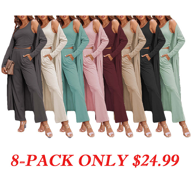 Pajama Set 3 Piece Lounge Set Drawstring Side Sweatsuit