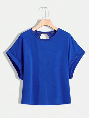Women's Plain Cut Out Asymmetrical Hem Batwing Sleeve Tee, Elegant Casual Short Sleeve Round Neck T-Shirt for Summer, Ladies Clothes for Daily Wear