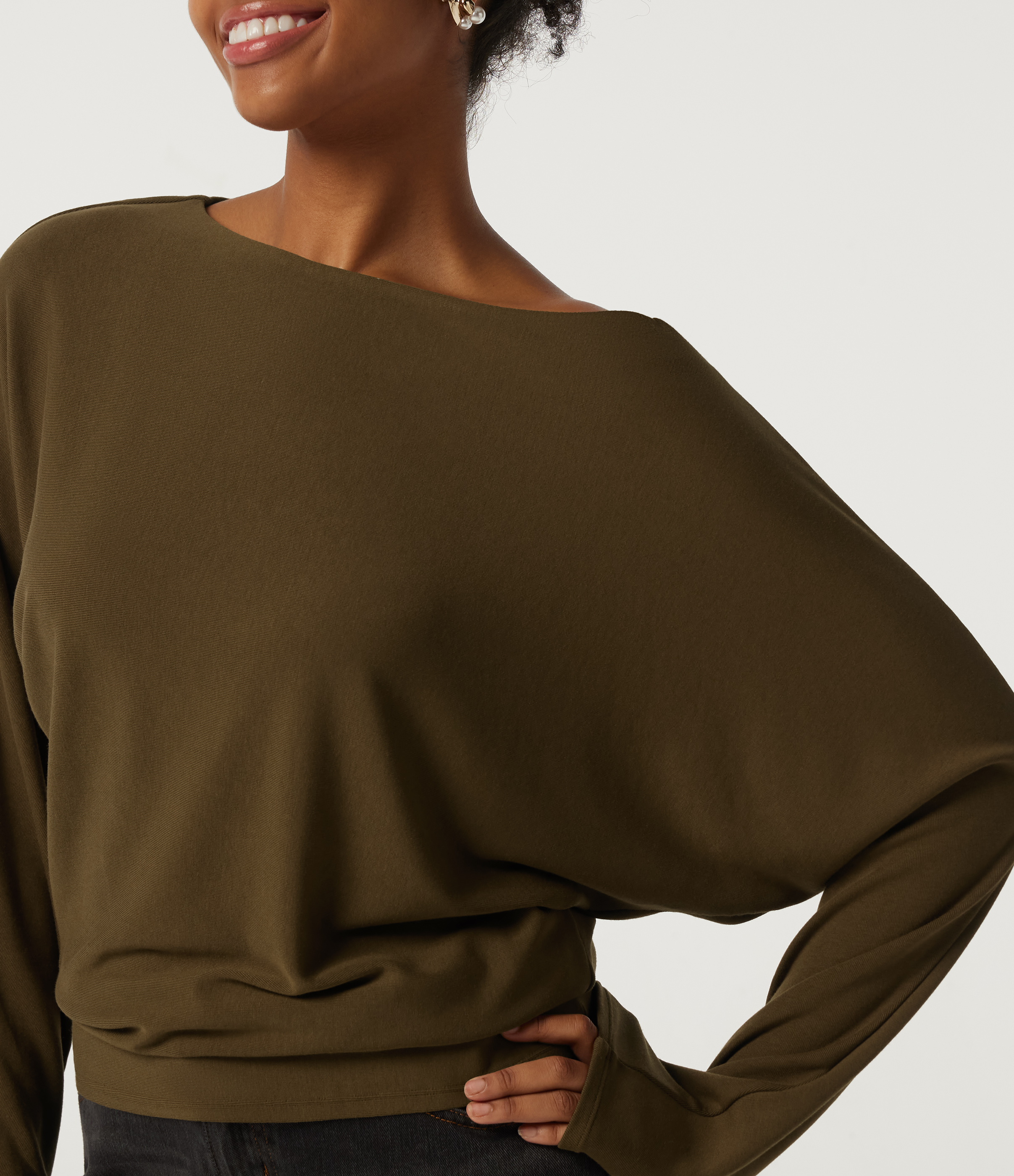 Boat Neck Batwing Long Sleeve Casual Top