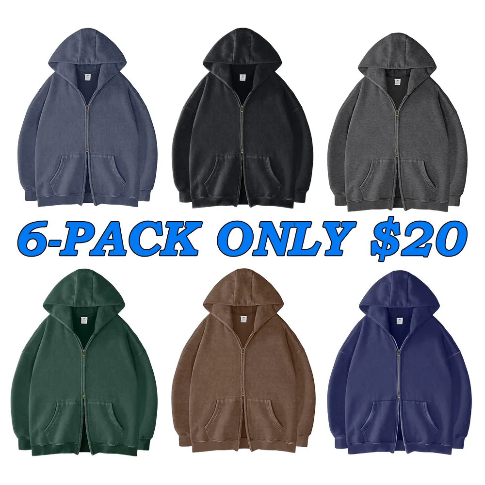 Oversized Acid Wash Hoodies Sweatshirt with Double Zip Up