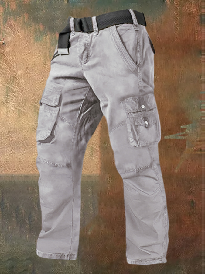 Men's Multi Pocket Plain Breathable Moisture Outdoor Daily Camping & Hiking Pants (Belt Included)