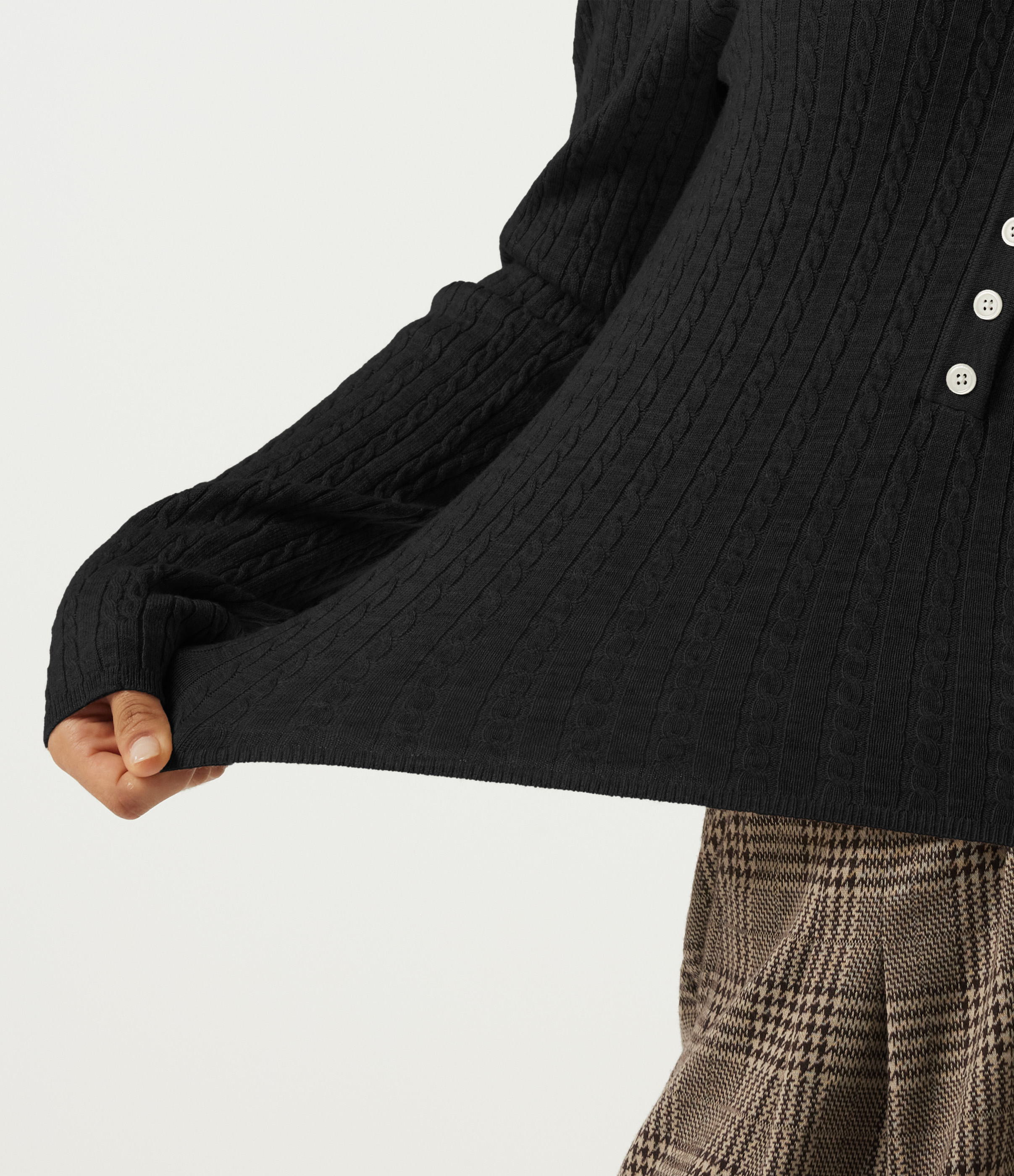 Henley Neck Cable Stitch Long Sleeve Work Sweater
